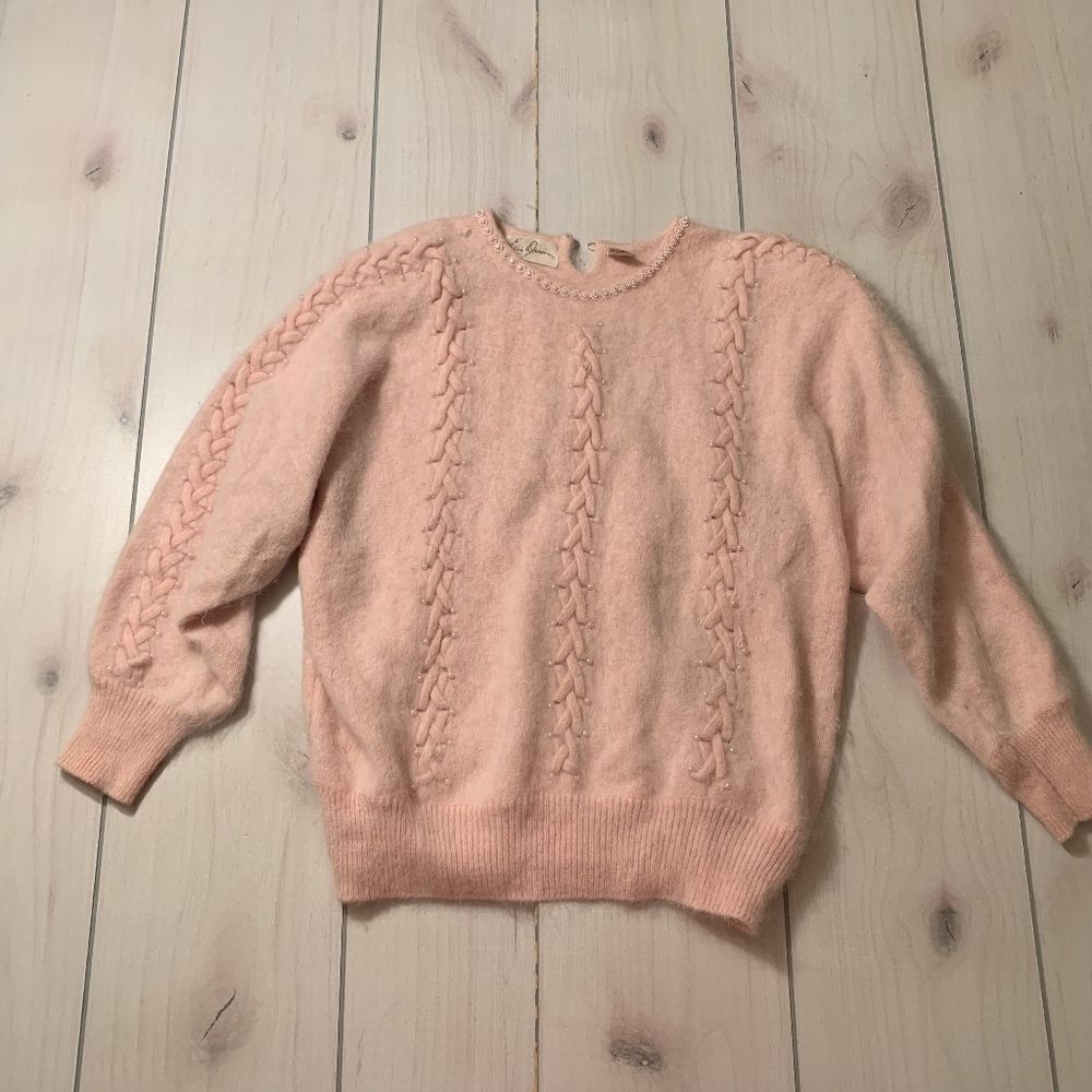 womens L Eddie‎ dassin sweater pink beading